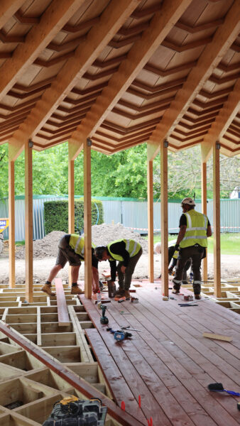 Laying the floor of the Serpentine Pavilion