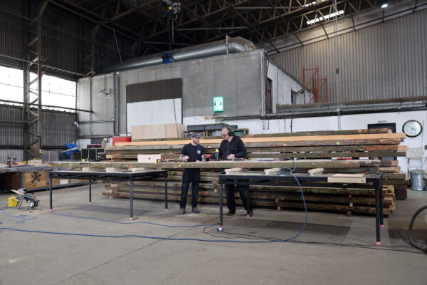 Sanding timber at Stage One HQ