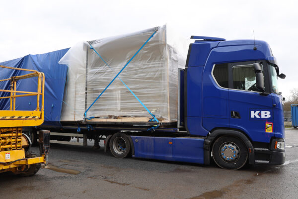 Photo of exhibition structures loaded on a truck ready for transport