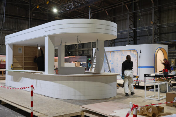 Photo of exhibition structures during build