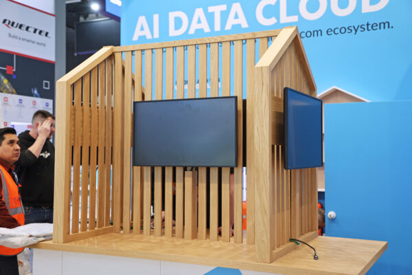 Photo of media display on exhibition stand