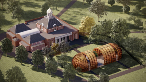 Rendered drawing of Serpentine Pavilion design for 2025
