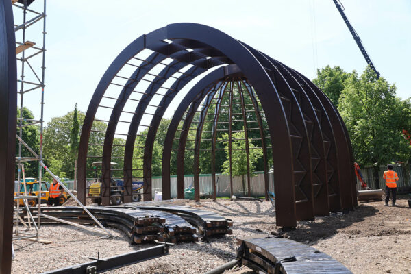 Domed timber structure during construction