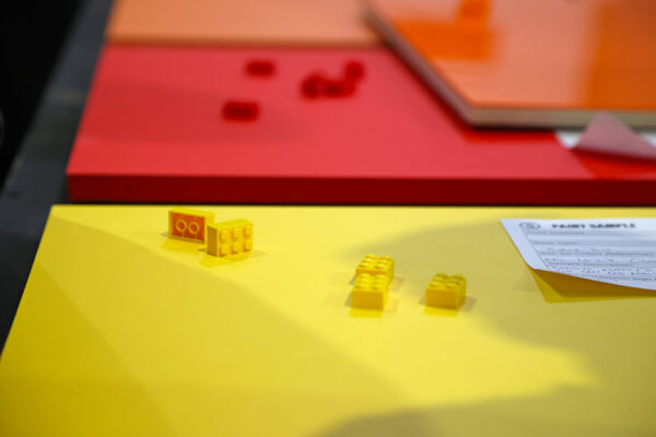 Photo of colour matching LEGO bricks to corresponding painted board sample