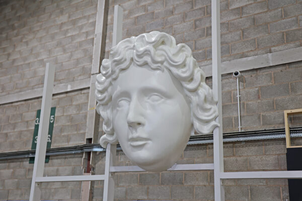 Close up photo of GRP sculpture of a classical face