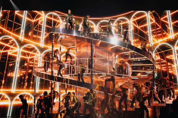 Photo of stage performance on helix design staircase