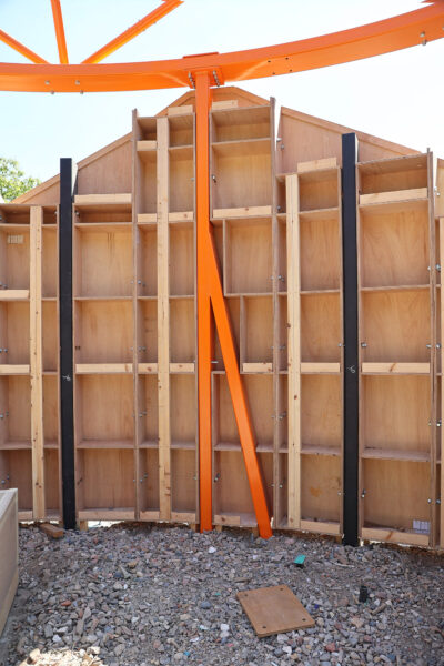Photo of interior of plywood wall structures