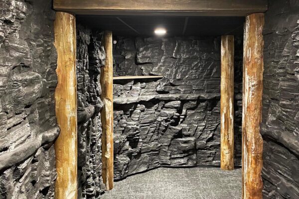 Close photo of replica coal mining pit design