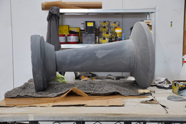 Photo of GRP table base on a workbench