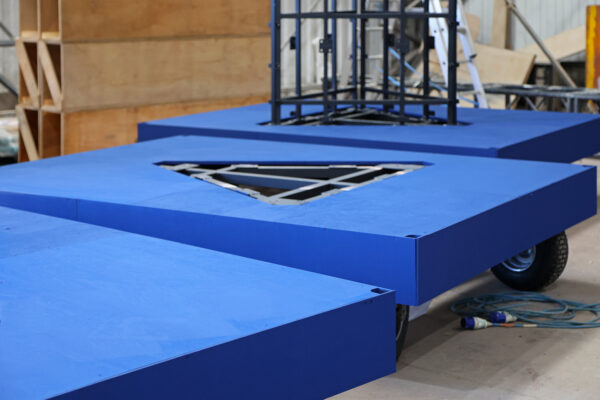 Photo of blue LED dollies on wheels