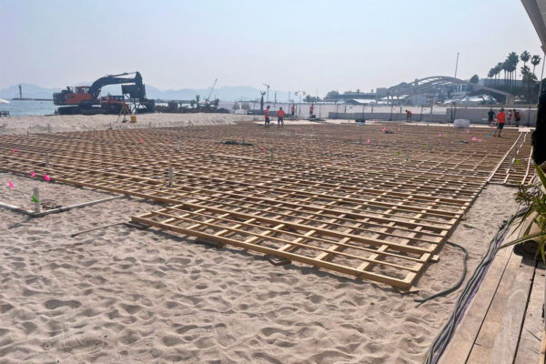 Photo of start of set build in a beach location