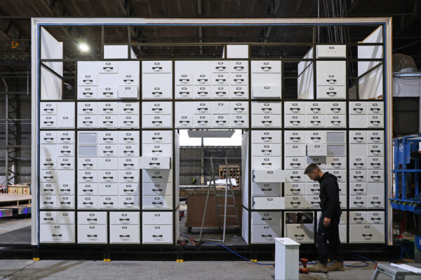 Photo of test build of a large-scale structure with a design similar to a filing cabinet