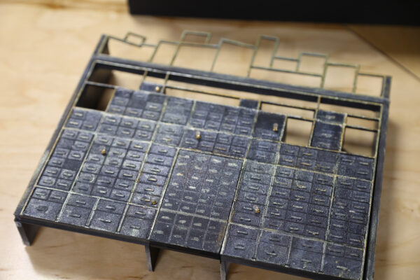 Photo of a prototype model of a filing cabinet structure