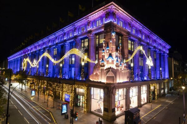 Photo of Disney themed Christmas store façade at Selfridges